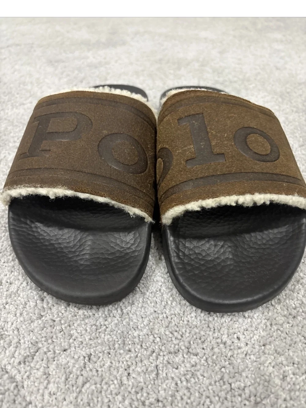 Polo Ralph Lauren Cayson Faux-Shearling-Lined Suede Slide SZ 11 NWOB